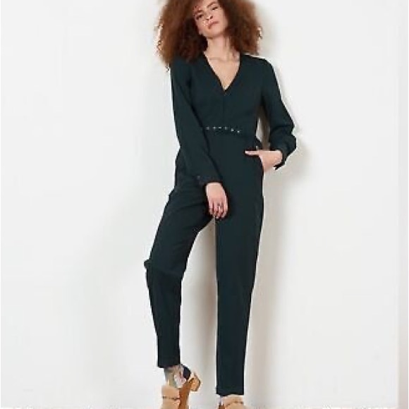 (A2) Rachel Comey Glitch dark green Jumpsuit LongSleeve V-Neck Cinched Waist, 2 - Picture 10 of 14